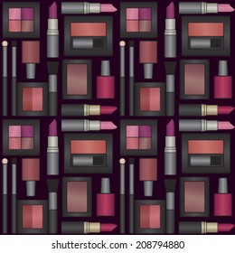 Vector seamless pattern background with makeup objects 2