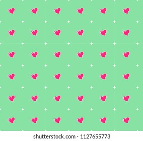 Vector seamless pattern background mint green pink hearts cute beautiful colorful valentine