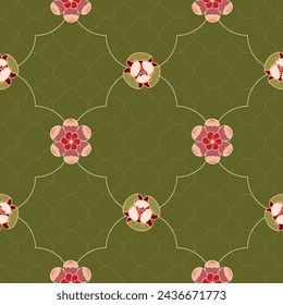 Vector seamless pattern background: Mixed Trellis. This quiet pattern displays two cute types of blossoms on a trellis and behind that another subtle trellis. Part of Rosettes On A Trellis collection.