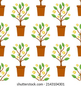 Vector seamless pattern background with money tree for business, investment, money related design.