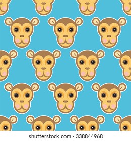 Vector seamless pattern background of monkey faces. Symbol of the New Year 2016