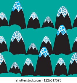 Vector seamless pattern background. Mountains with different geometric shapes on the tops. Perfect for card and other decoration projects.
