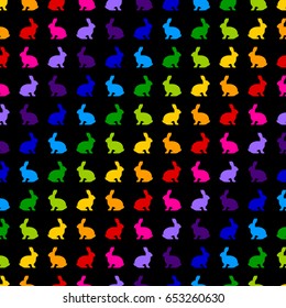 Vector Seamless Pattern Background of Multicolored Outline Rabbit Silhouettes. EPS10