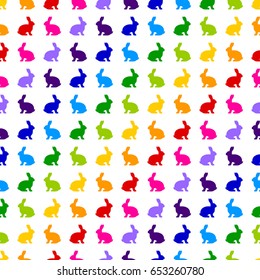 Vector Seamless Pattern Background of Multicolored Outline Rabbit Silhouettes. EPS10