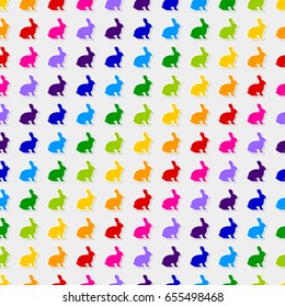 Vector Seamless Pattern Background of Multicolored Rabbit Sticker Icons in a Row. EPS10