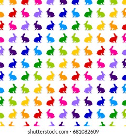Vector Seamless Pattern Background of Multicolored Rabbit Sticker Icons. EPS10