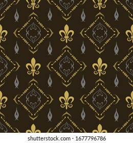 Vector seamless pattern, background pattern on black, vintage Wallpaper for your design.