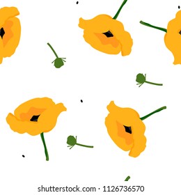 Vector seamless pattern, background with orange poppy flowers