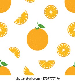 Vector seamless pattern background with orange fruits and slices of orange.
