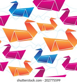 Vector seamless PATTERN BACKGROUND with ORIGAMI swans or ducks