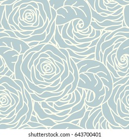 Vector seamless pattern background with outline stylized roses. Beautiful floral background. 