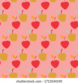 Vector seamless pattern background with pears and apples. pink background.