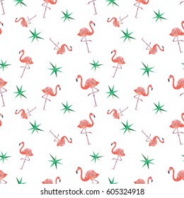 Vector seamless pattern background with pink flamingo.