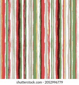 Vector seamless pattern. Background with randomly xmas stripe. EPS10 vector illustration.Seamless striped pattern. Vertical narrow lines. Torn paper, shred edge texture. Green, white, olive contras