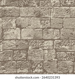 Vector seamless pattern or background with realistic brick wall, stone. On the topic of construction, funeral services. Old shell rock with holes. Suitable for wallpaper, gravestone or memorial. No ai
