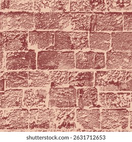 Vector seamless pattern or background with red brick wall, stone. Old, beaten, chipped shell rock with holes. Suitable for fabric, wallpaper. No AI used