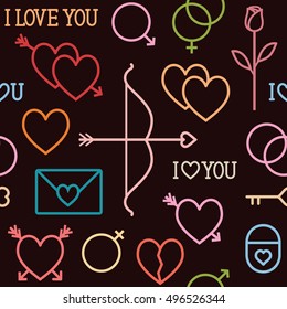 Vector seamless pattern background with romantic love outline icons 2
