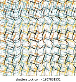 Vector seamless pattern background with scribble lines calm colors smart symbols. Mathematics background for boys. Graphic illustration isolated on white background. Yellow, green, black, orange lines