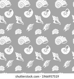 Vector seamless pattern background with shells. Backdrop for greeting cards, posters, banners, and placards. 