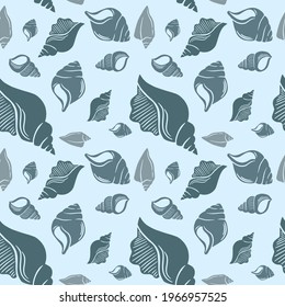 Vector seamless pattern background with shells. Backdrop for greeting cards, posters, banners, and placards. 