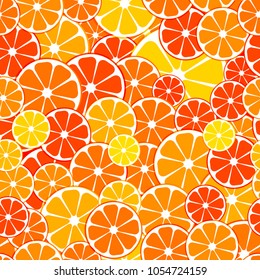Vector seamless Pattern background. sliced halves of citrus fruits oranges, tangerines, lemon. For business projects banner, cover, layout.
