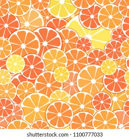 Vector seamless Pattern background. sliced halves of citrus fruits oranges, tangerines, lemon. For business projects banner, cover, layout.