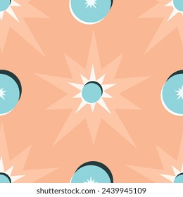 Vector seamless pattern background: Starry Starry Dots. Softly colored pattern with three dimensional sky blue dots on transparent stars. Part of Rivets And Dots collection.