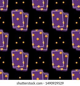 Vector seamless pattern background with tarot cards for magic, fortune telling design.