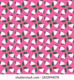 Vector seamless pattern background texture with geometric shapes, colored in pink, green and white colors.