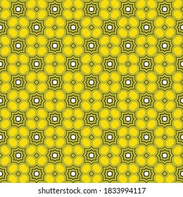Vector seamless pattern background texture with geometric shapes, colored in yellow, green, black and white colors.