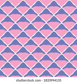 Vector seamless pattern background texture with geometric shapes, colored in pink, blue and white colors.