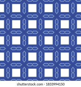 Vector seamless pattern background texture with geometric shapes, colored in blue and white colors.