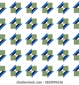 Vector seamless pattern background texture with geometric shapes, colored in blue, green, black and white colors.