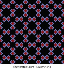 Vector seamless pattern background texture with geometric shapes, colored in black, blue and red colors.
