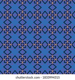 Vector seamless pattern background texture with geometric shapes, colored in blue, purple, black and brown colors.