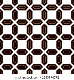 Vector seamless pattern background texture with geometric shapes, colored in black, orange, brown and white colors.