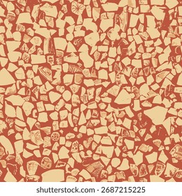 vector seamless pattern background or texture wall with fragments of ancient clay and porcelain plates, cups, amphoras. Suitable for decorating fabric, wrapping paper, wallpaper. No AI used
