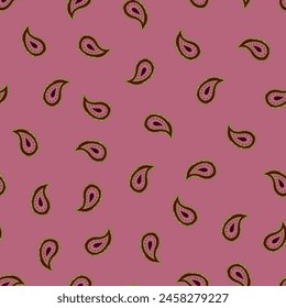 Vektorgrafik nahtloser Musterhintergrund: Tiny Tossed Paisley. Dieses niedliche Foulard-Muster zeigt leuchtend rosa und grüne Paisley-Tröpfchen in einer geworfenen Anordnung. Teil der Paisley Positions Kollektion.