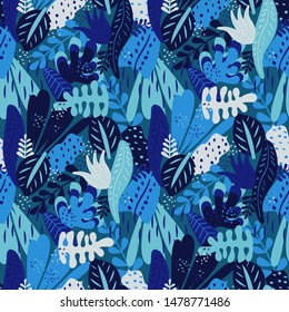 Vector seamless pattern, background with tropical plants