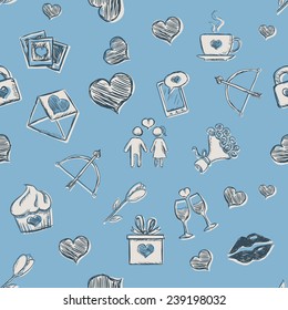 Vector Seamless Pattern Background for Valentines Day on Blue Background