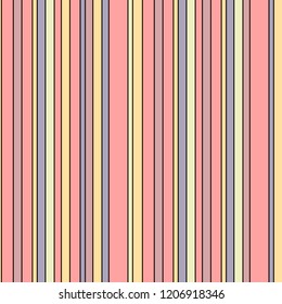 Vector seamless pattern background vertical pink, violet, green, yellow, black stripes set for pattern in Mondriaan style pink lizards for textile, wrapping, baby bedding, furnishings, upholstery.
