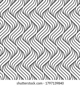 Vector seamless pattern. Background wavy line. Modern waves texture. Intricate pipple curly stripe. Repeating contemporary monochrome design for prints. Endless stylish abstract geometric stripes