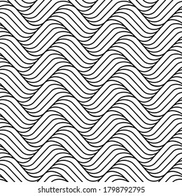 Vector seamless pattern. Background wavy line. Modern waves texture. Intricate pipple curly stripe. Repeating contemporary monochrome design for prints. Endless stylish abstract geometric stripes