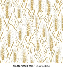 Vector seamless pattern background with wheat crops silhouette. Pattern, seamless, nature, background.
