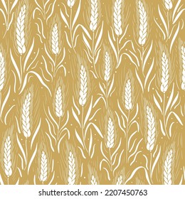 Vector seamless pattern background with wheat crops silhouette. Pattern, seamless, nature, background.