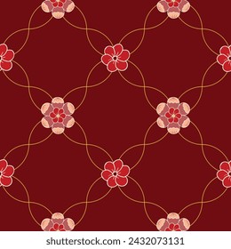 Vector seamless pattern background: Woven Rosettes. This diagonal pattern presents two different blossoms on an subtle intertwined trellis. Part of Rosettes On A Trellis collection.