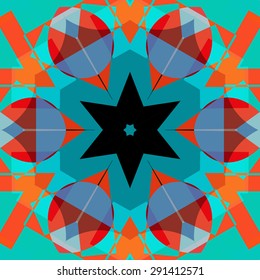 Vector seamless pattern backgroundgeometrical shapes and multiple color. Illustration with high contrast. Kaleidoscope backdrop. Modern banner design template, vector illustration. 