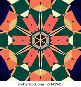 Vector seamless pattern backgroundgeometrical shapes and multiple color. Illustration with high contrast. Kaleidoscope backdrop. Modern banner design template, vector illustration. 