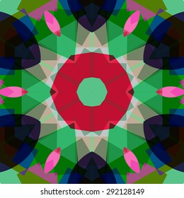 Vector seamless pattern backgroundgeometrical shapes and multiple color. Illustration with high contrast. Kaleidoscope backdrop. Modern banner design template, vector illustration. 