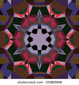 Vector seamless pattern backgroundgeometrical shapes and multiple color. Illustration with high contrast. Kaleidoscope backdrop. Modern banner design template, vector illustration. 